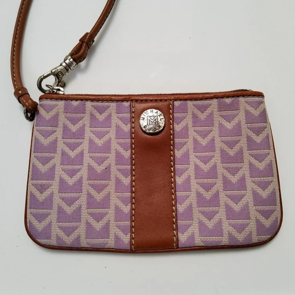 Michael Kors Signature Leather Trim Wristlet Pouch Clutch Wallet